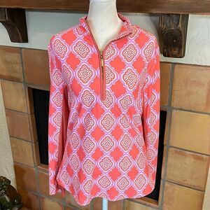 Cabana Life Coral Geo 1/2 Zip top, M!